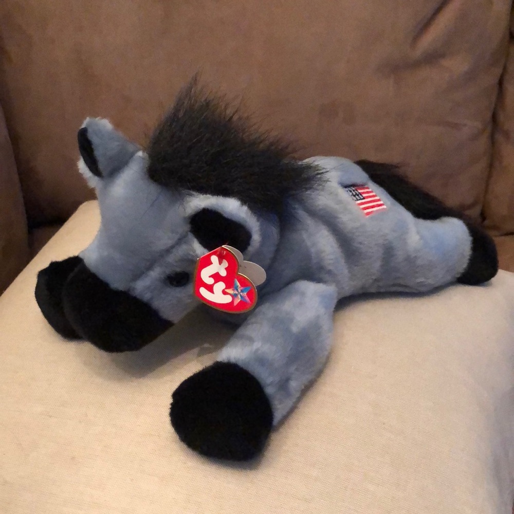 NWT New LEFTY 2000 Ty Beanie Babie with AMERICAN FLAG LOGO 12 inches long